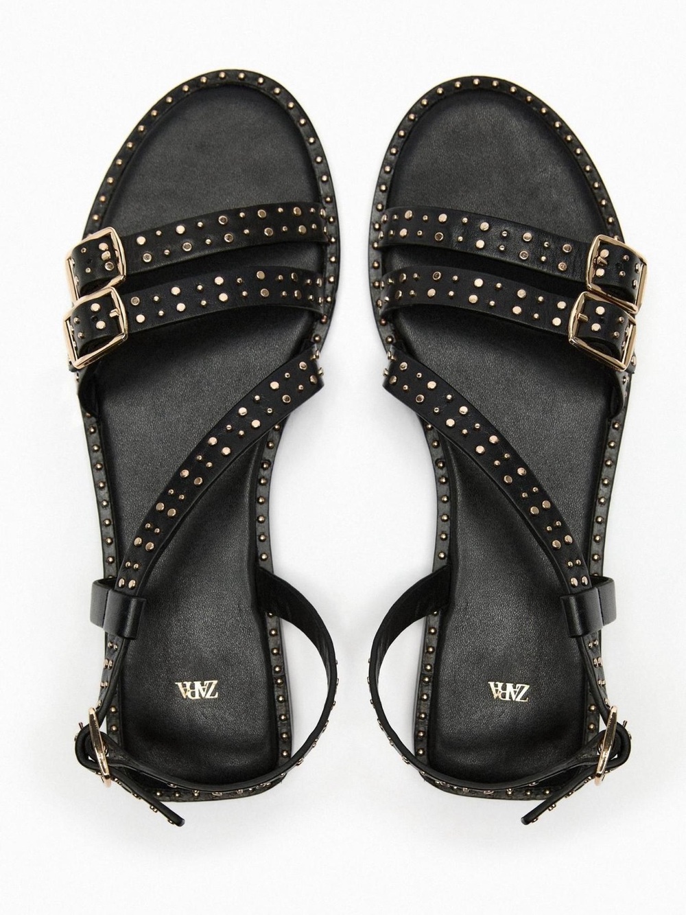 ZARA Studded Leather Flat Sandals | Size 8 US / EU 39 | NWT